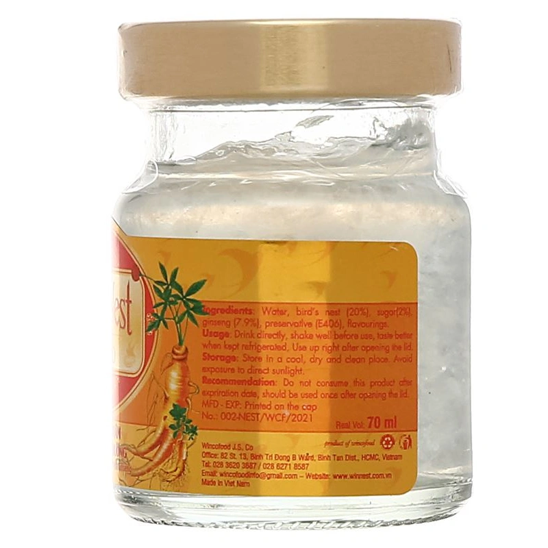 Hộp 6 hũ nước yến sào Win'sNest vị nhân sâm ít đường 70 ml (từ 3 tuổi) - Kèm túi giấy 8