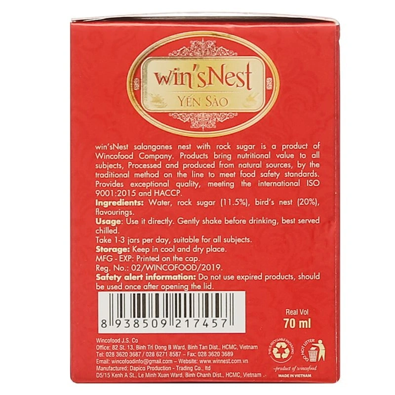 Nước yến sào đường phèn Win'sNest 70 ml (từ 1 tuổi) 6
