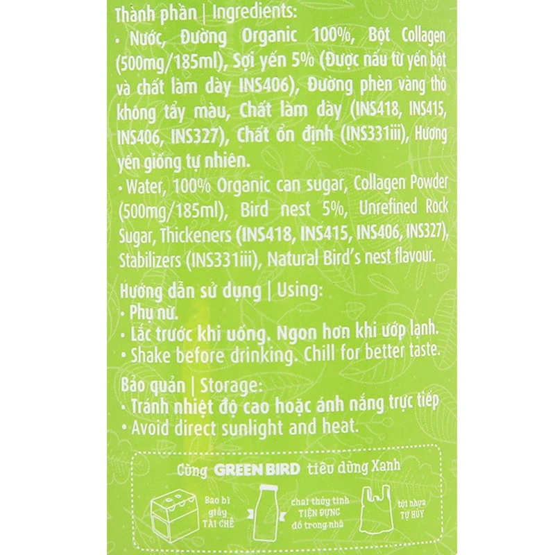 Nước yến sào collagen Green Bird 185 ml (từ 18 tuổi) 13
