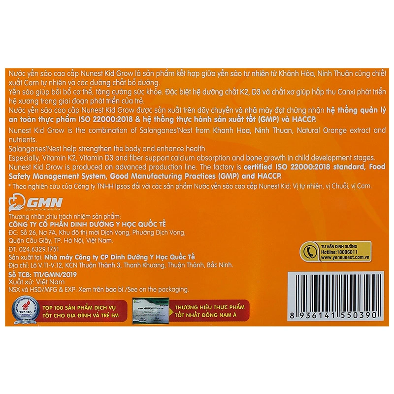 Hộp 6 hũ nước yến sào Nunest Kids vị cam 70 ml (từ 6 tháng) 13