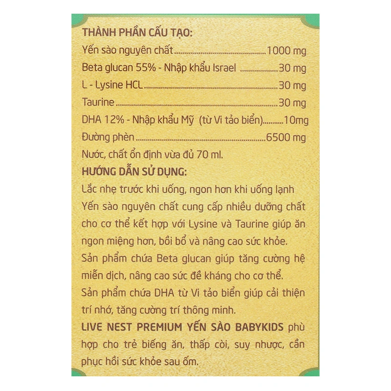 Nước yến sào Natulife Live Nest BabyKids Premium 70 ml (từ 1 tuổi) 11