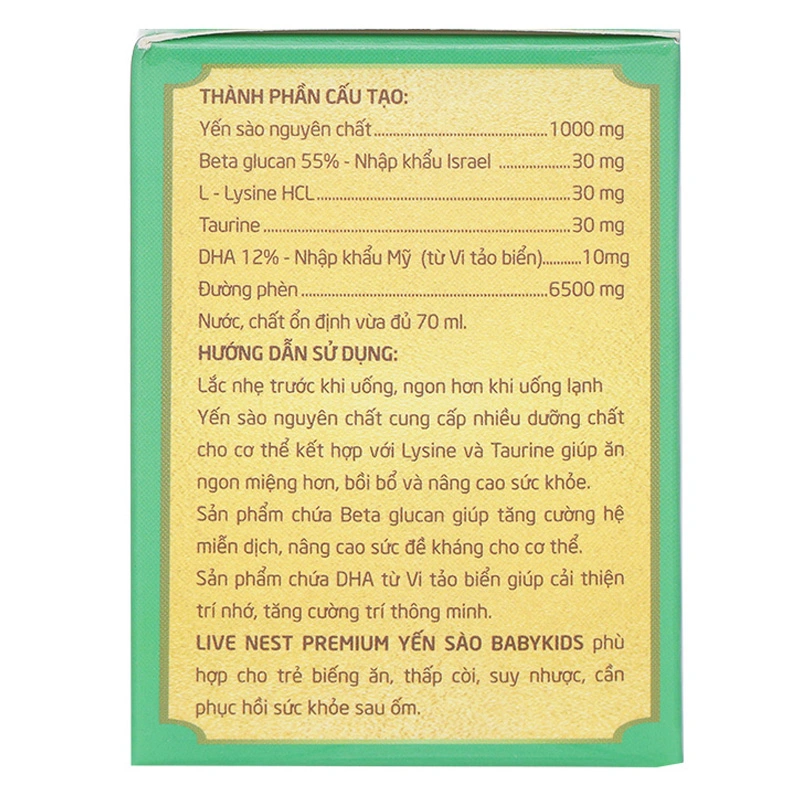 Nước yến sào Natulife Live Nest BabyKids Premium 70 ml (từ 1 tuổi) 5