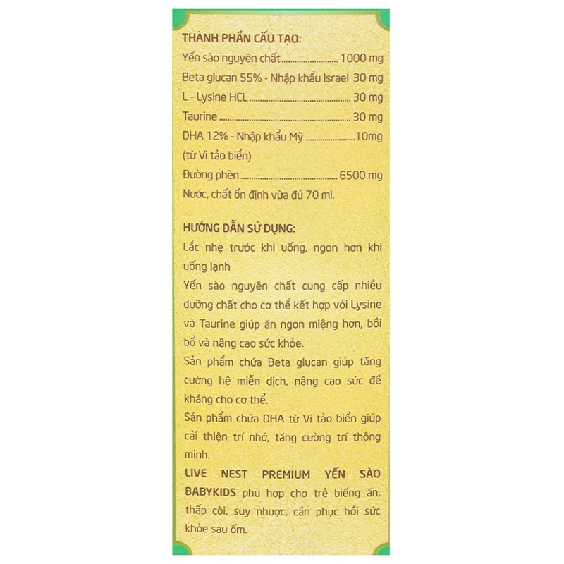 Hộp 6 hũ nước yến sào Natulife Live Nest BabyKids Premium 70 ml (từ 1 tuổi) 12