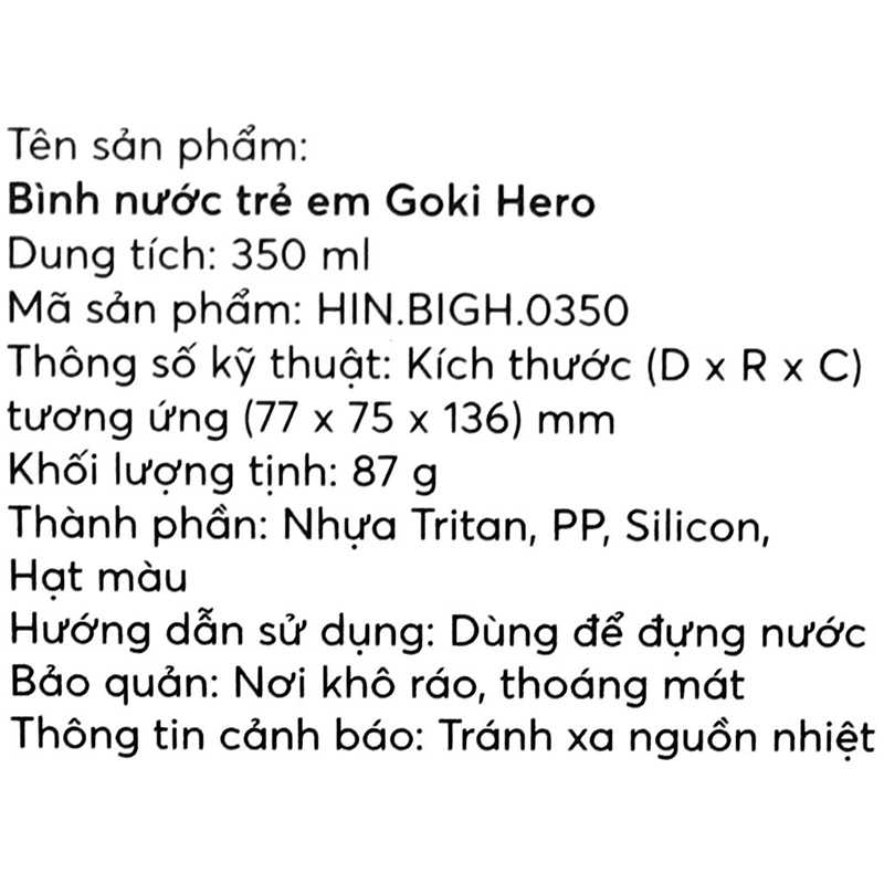 Bình đựng nước nhựa tritan 350 ml Goki Hero HIN.BIGH.0350 - Màu ngẫu nhiên 8