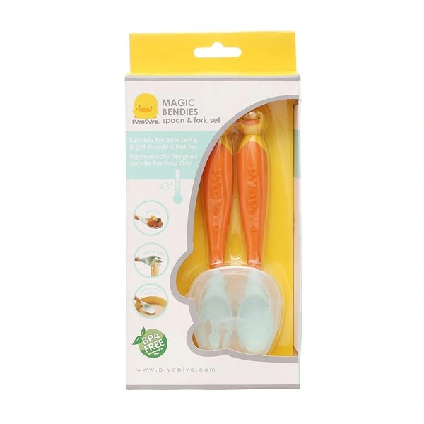 Bộ muỗng nĩa tập ăn PIYOPIYO PY630125 cán mềm màu cam cho bé từ 6 tháng 1