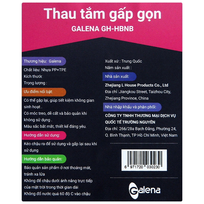 Thau tắm gấp gọn Galena GH-HBNB - Màu ngẫu nhiên 18