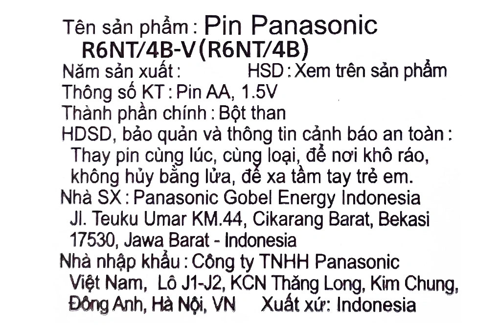 Pin AA 4 viên Manganese Panasonic R6NT-4B 4