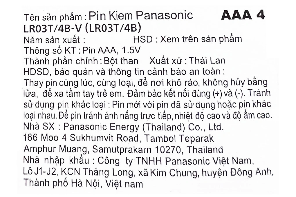 Pin AAA 4 viên Panasonic Alkaline LR03T-4B-V 4