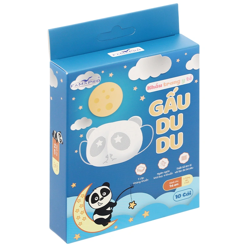 Hộp 10 cái khẩu trang y tế cho bé FAMAPRO Gấu Dudu 3 lớp 3