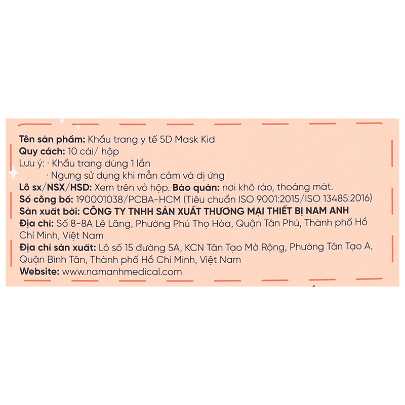 Hộp 10 cái khẩu trang y tế 5D cho bé FAMAPRO quai chun 3 lớp 8