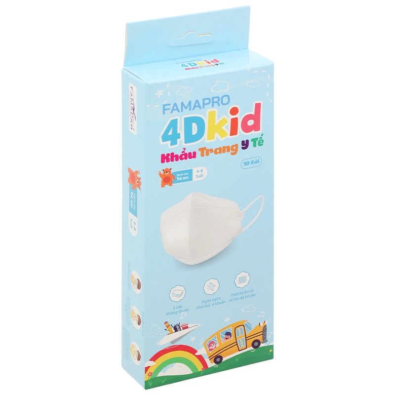 Hộp 10 cái khẩu trang y tế 4D cho bé FAMAPRO 3 lớp 3