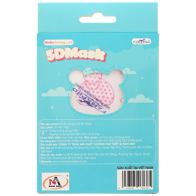 Hộp 10 cái khẩu trang y tế 5D cho bé FAMAPRO quai vải 3 lớp 2