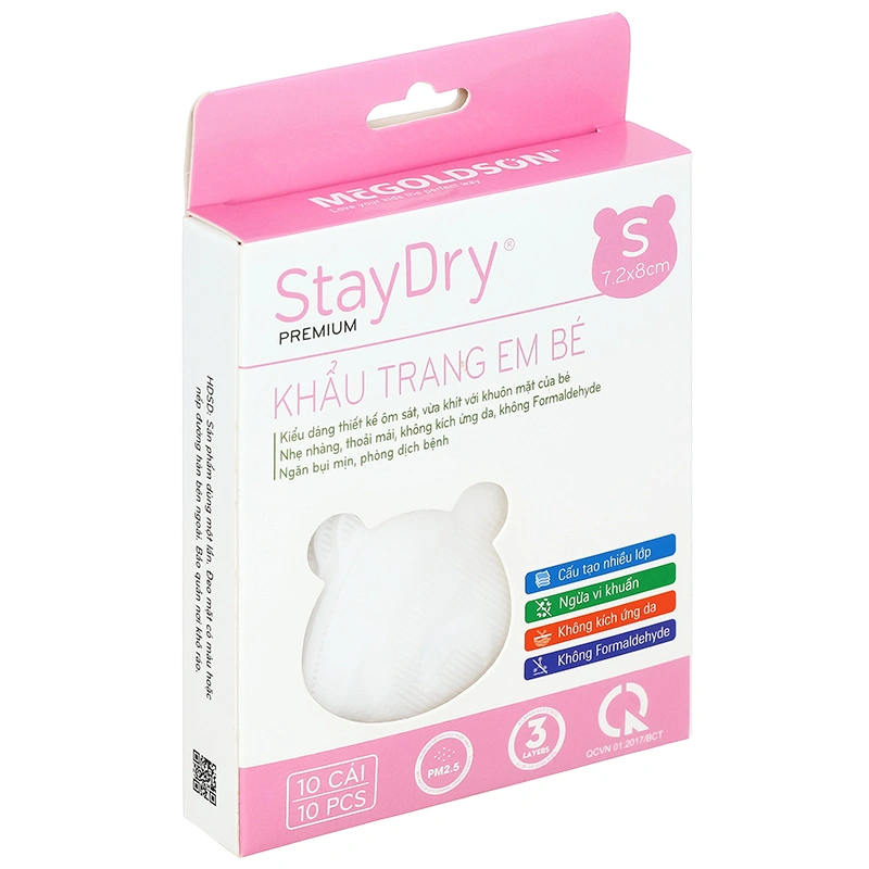 Hộp 10 cái khẩu trang y tế cho bé StayDry 3 lớp size S - Màu hồng 15