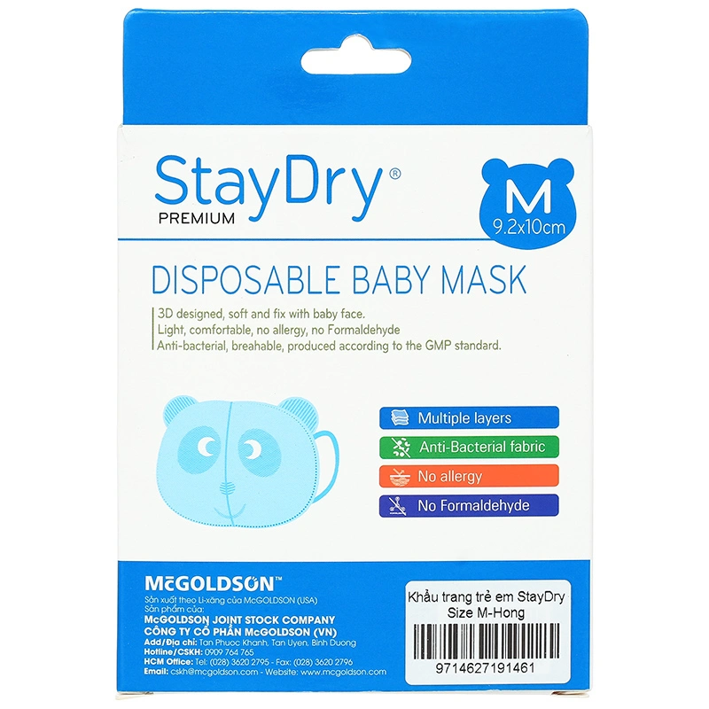 Hộp 10 cái khẩu trang y tế cho bé StayDry 3 lớp size M - Màu trắng 8