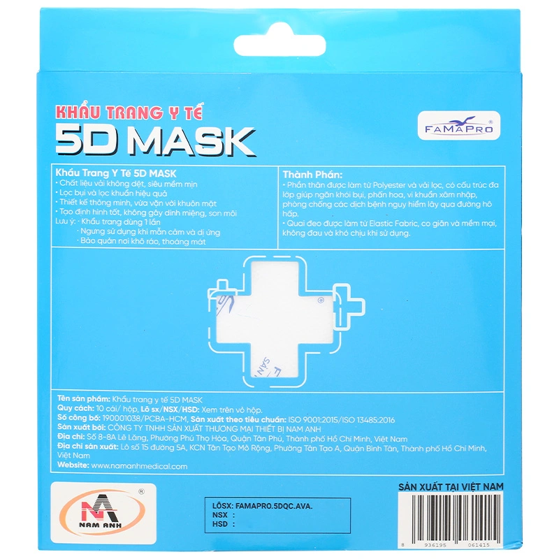 Hộp 10 cái khẩu trang y tế 5D FAMAPRO quai chun 3 lớp 2