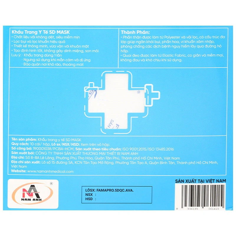 Hộp 10 cái khẩu trang y tế 5D FAMAPRO quai chun 3 lớp 9