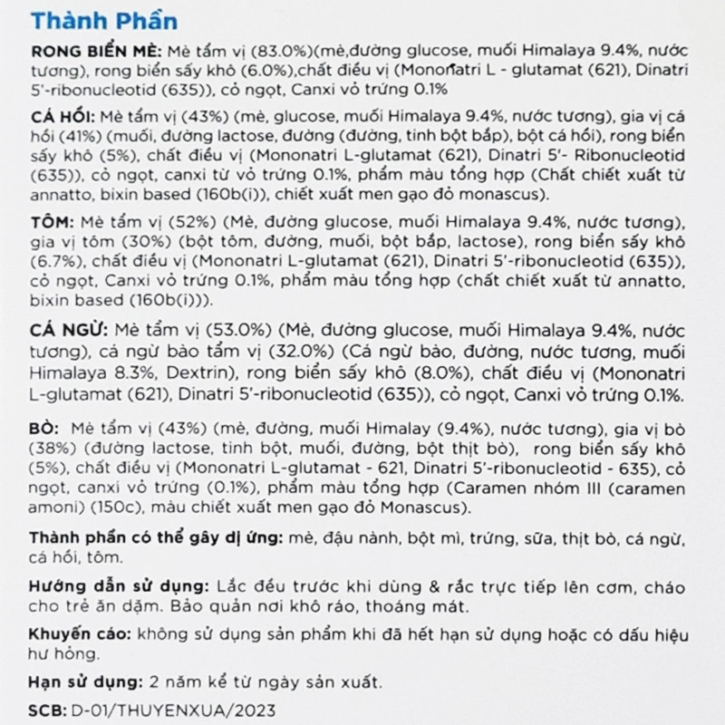 Gia vị rắc cơm 5 vị Thuyền Xưa hộp 15 gói 30g (từ 1 tuổi) 5