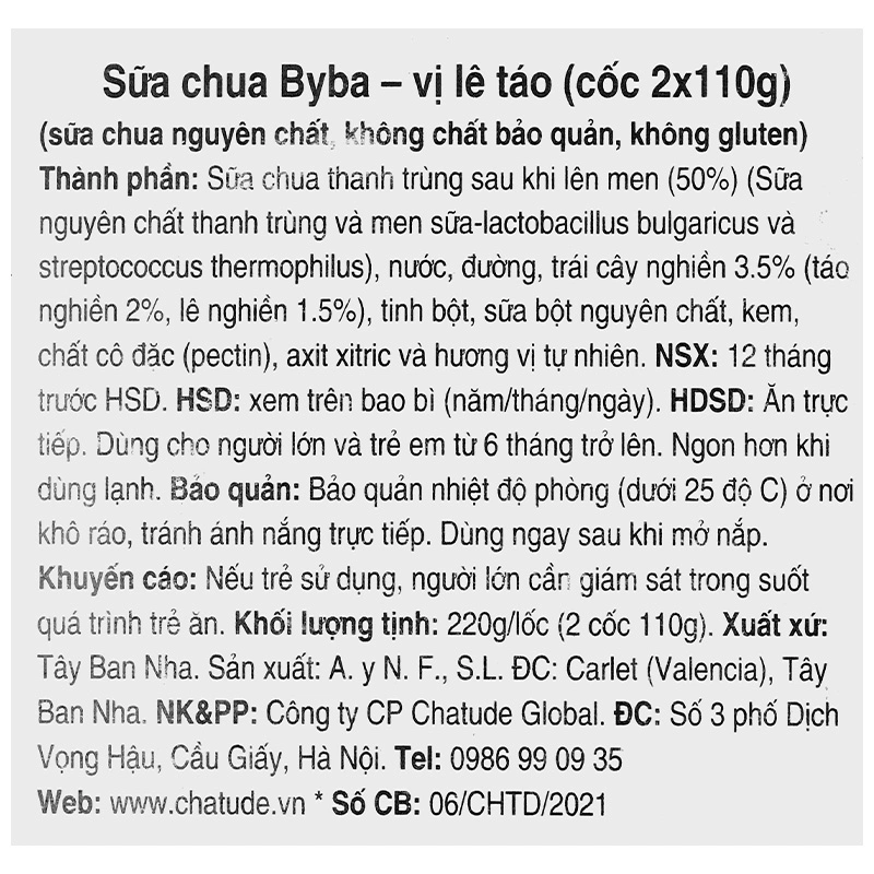 Lốc 2 hộp sữa chua trái cây Byba vị lê, táo 110g (từ 6 tháng) 6
