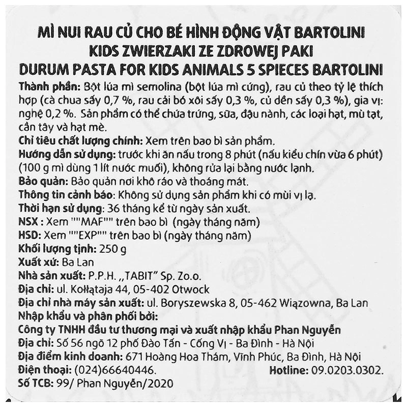 Nui rau củ Bartolini hình động vật 250g (từ 3 tuổi) 7