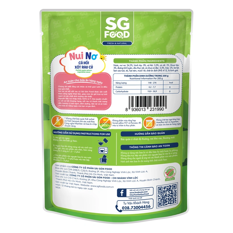 Nui ăn dặm cá hồi xốt rau củ SG Food hình nơ 200g (từ 1 tuổi) 2