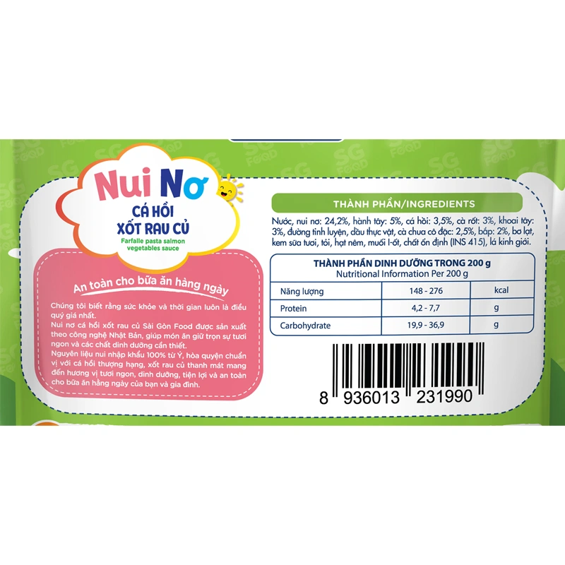 Nui ăn dặm cá hồi xốt rau củ SG Food hình nơ 200g (từ 1 tuổi) 4