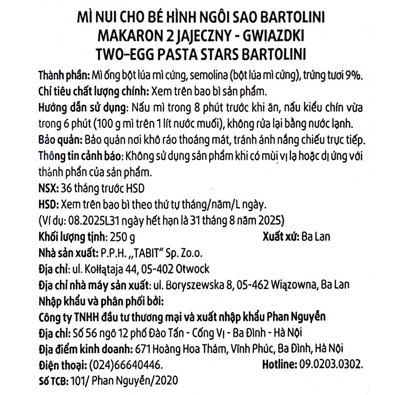 Nui ăn dặm Bartolini hình ngôi sao 250g (từ 8 tháng) 5