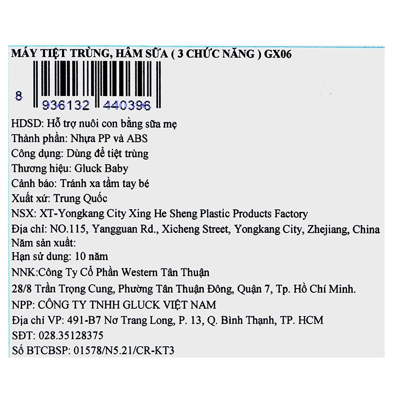 Máy tiệt trùng và hâm sữa Gluck Baby GX06 15