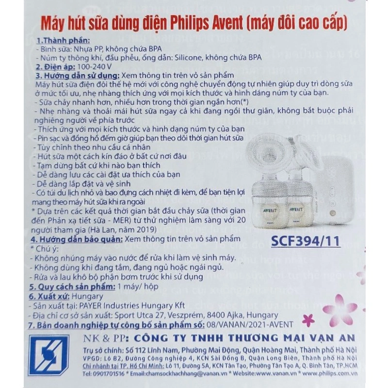 Máy hút sữa điện đôi Philips Avent Eureka Plus SCF394.11 15