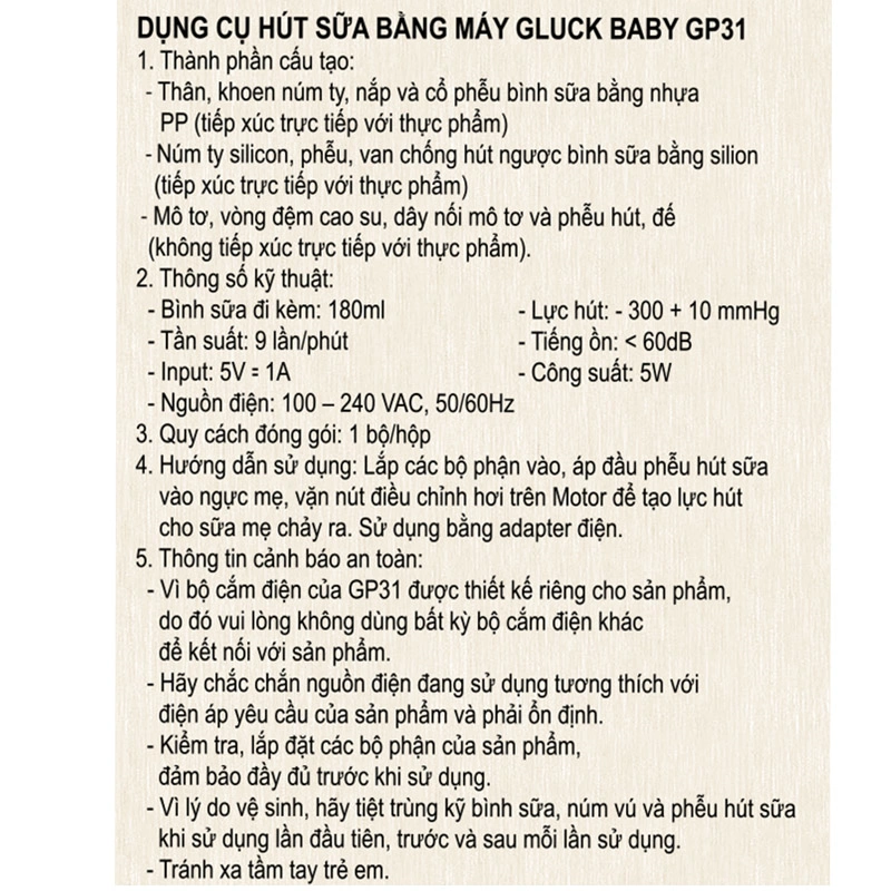Máy hút sữa điện đôi Gluck Baby GP31 7