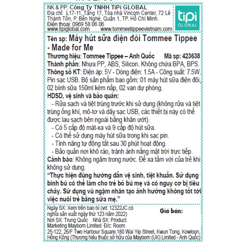 Máy hút sữa điện đôi Tommee Tippee Made for Me 9