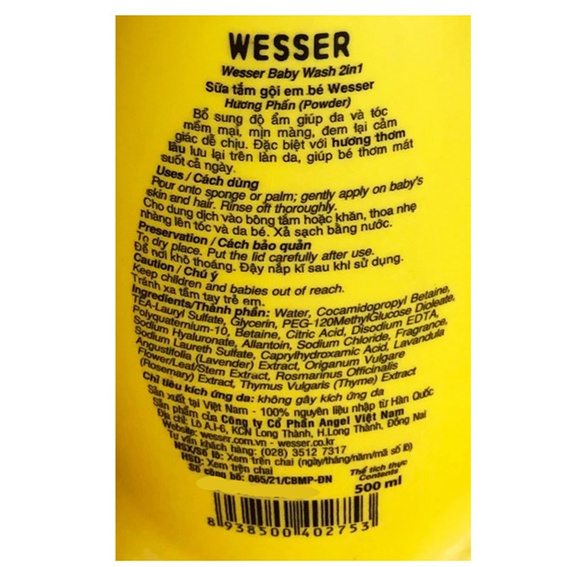 Sữa tắm & gội 2in1 cho bé Wesser hương phấn 200 ml (mọi độ tuổi) 6