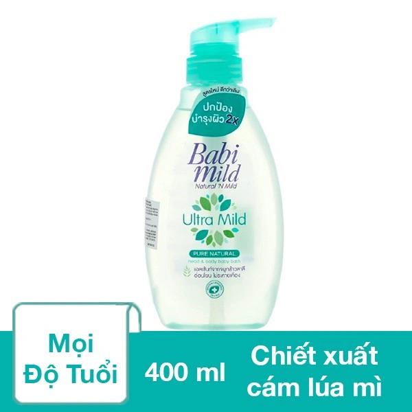 Sữa tắm & gội 2in1 cho bé Babi Mild Pure Natural chiết xuất cám lúa mì 400 ml (mọi độ tuổi) 1