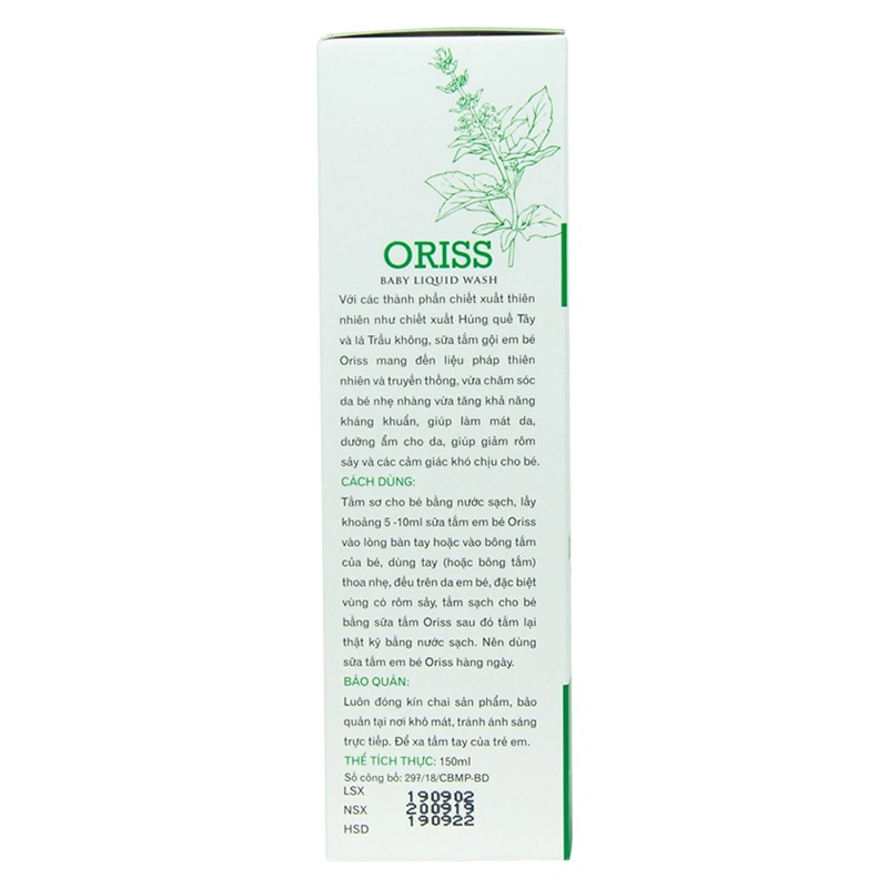 Sữa tắm & gội rôm sảy 2in1 cho bé Oriss chiết xuất lá trầu và húng quế 150 ml (0 - 6 tuổi) 2