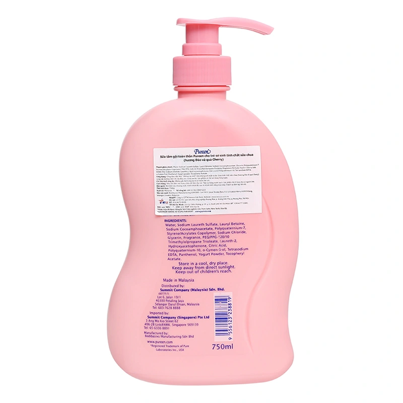 Sữa tắm & gội 2in1 cho bé Pureen tinh chất sữa chua hương đào và cherry 750 ml (mọi độ tuổi) 2