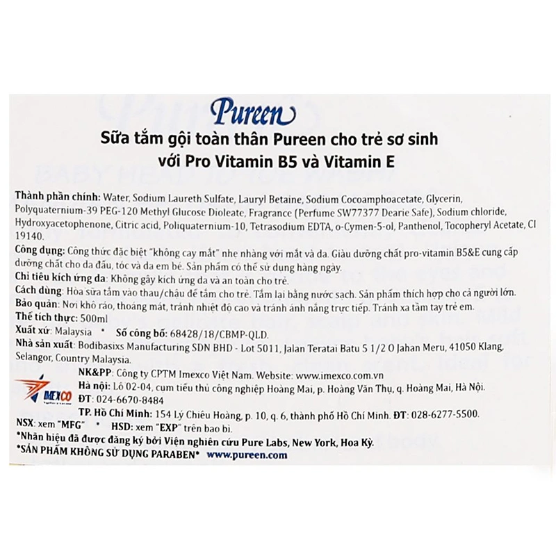 Sữa tắm & gội 2in1 cho bé Pureen Pro Vitamin B5 & Vitamin E hương dịu nhẹ 750 ml (mọi độ tuổi) 9