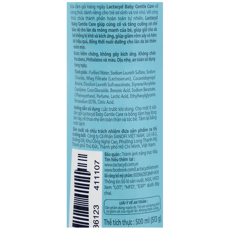 Sữa tắm & gội 2in1 cho bé Lactacyd Gentle Care hương dịu nhẹ 500 ml (mọi độ tuổi) 4