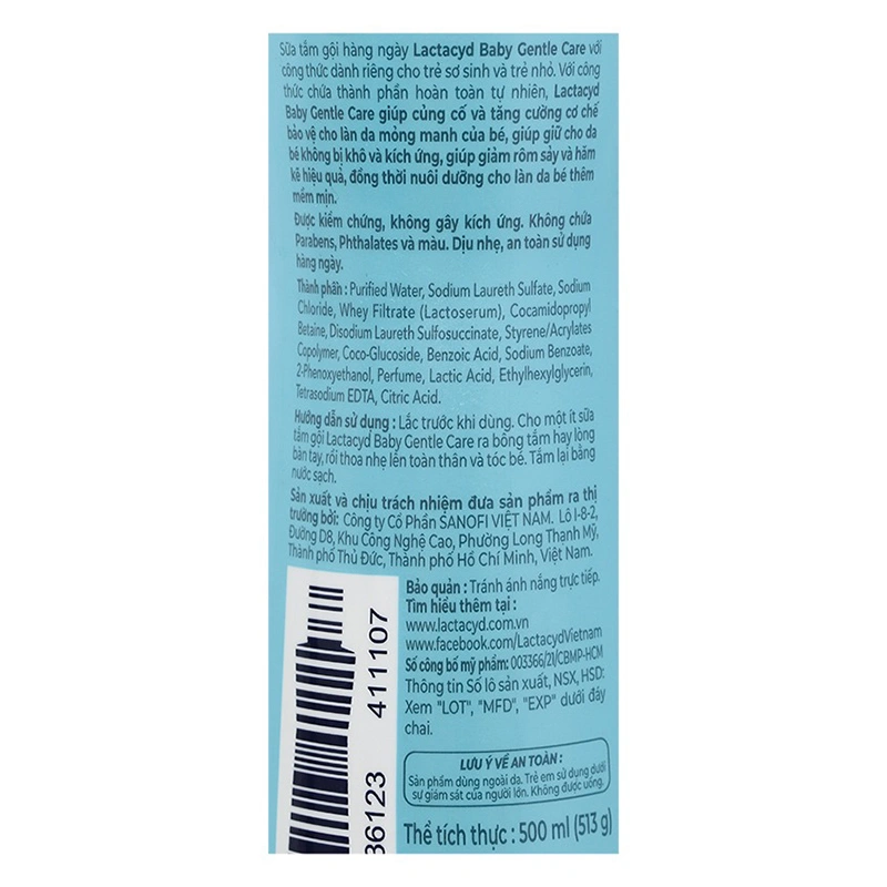 Sữa tắm & gội 2in1 cho bé Lactacyd Gentle Care hương dịu nhẹ 500 ml (mọi độ tuổi) 7