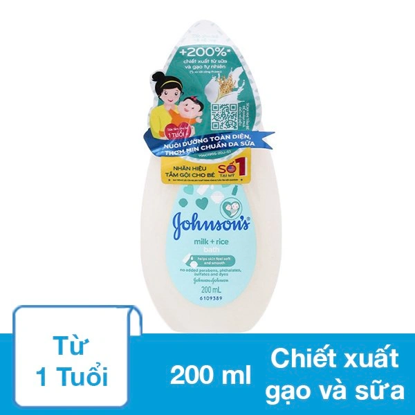 Sữa tắm cho bé Johnsons Baby chiết xuất gạo và sữa 200 ml (từ 1 tuổi) 1