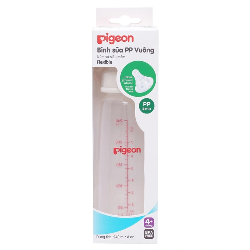 Bình sữa nhựa PP Pigeon vuông cổ hẹp 240 ml (4 - 6 tháng) 4