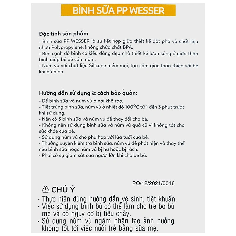 Bình sữa nhựa PP Wesser TBSPPW180 cổ rộng 180 ml (0 - 3 tháng) 6
