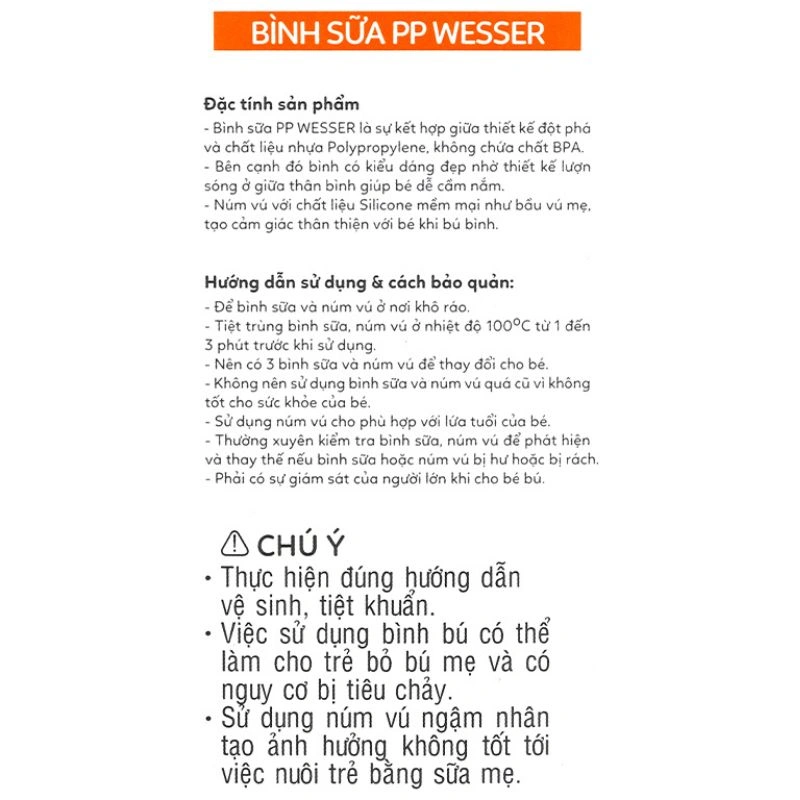 Bình sữa nhựa PP Wesser TBSPPW60 cổ hẹp 60 ml (0 - 3 tháng) 13