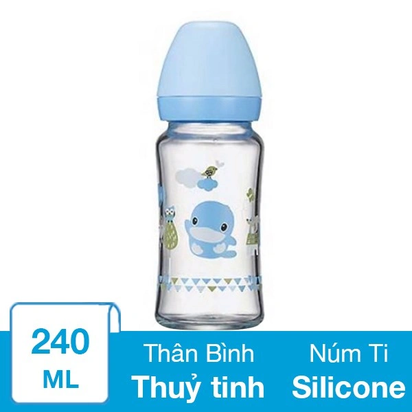 Bình sữa thủy tinh KuKu KU5865 cổ rộng 240 ml - Màu ngẫu nhiên (mọi độ tuổi) 1