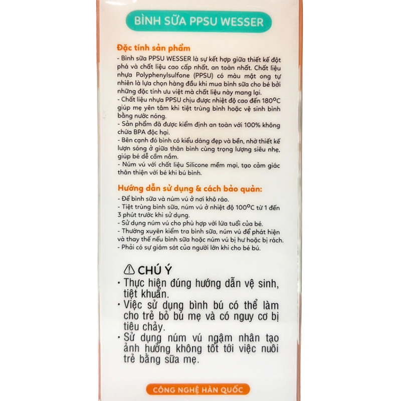 Bình sữa nhựa PPSU Wesser TBSWPP250 cổ hẹp 250 ml (4 - 6 tháng) 13