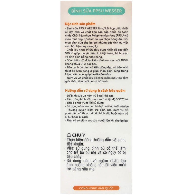 Bình sữa nhựa PPSU Wesser TBSWPP250 cổ hẹp 250 ml (4 - 6 tháng) 6