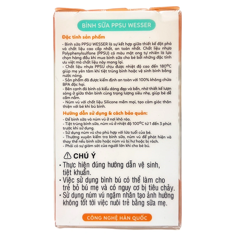 Bình sữa nhựa PPSU Wesser TBSWPP250 cổ hẹp 250 ml (4 - 6 tháng) 21