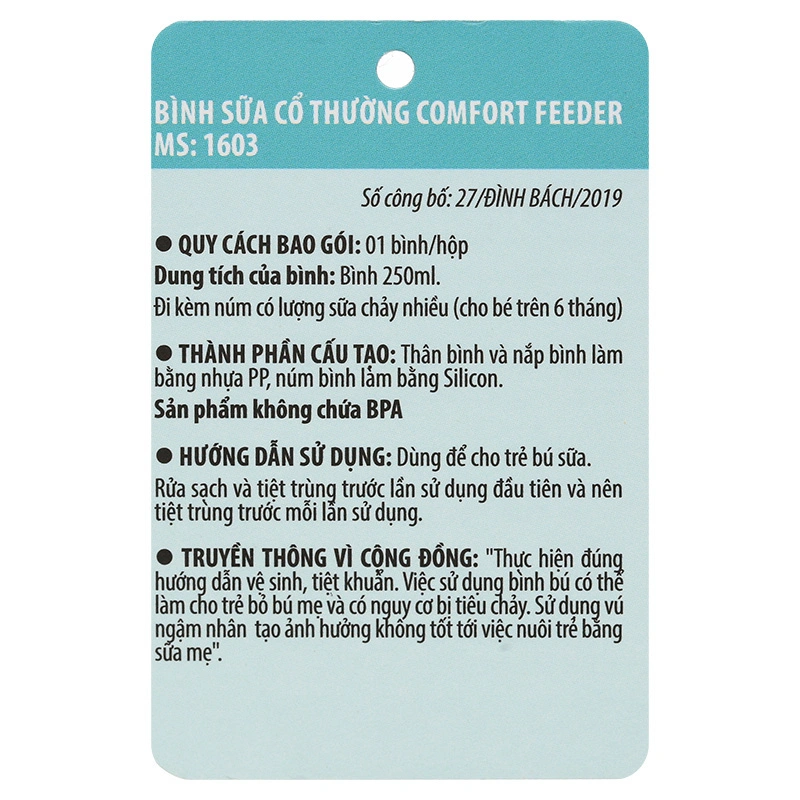 Bình sữa nhựa PP Pur Comfort Feeder 1603 cổ hẹp 250 ml (từ 6 tháng) 11