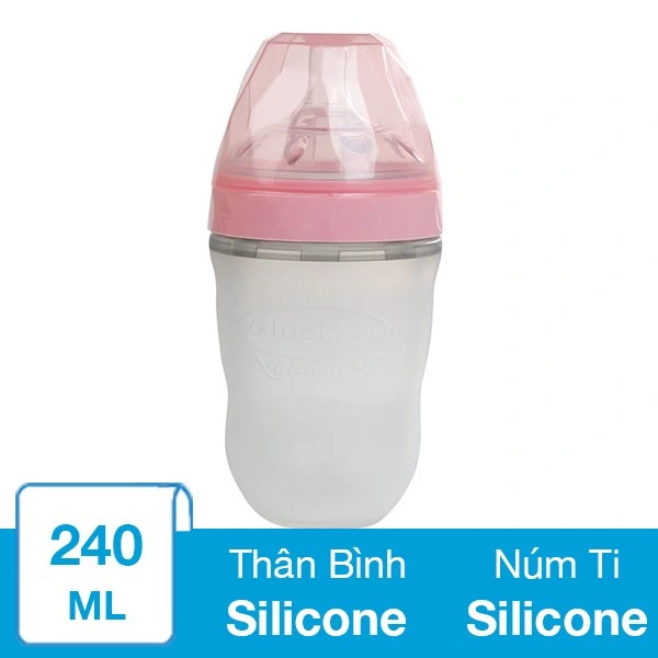 Bình sữa silicone Gluck Baby kim cương MMD240 cổ rộng 240 ml - Màu hồng (3 - 6 tháng) 1