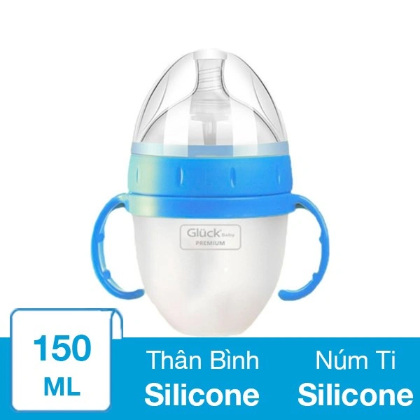 Bình sữa silicone Gluck Baby Premium cổ rộng 150 ml - Màu xanh (mọi độ tuổi) 1