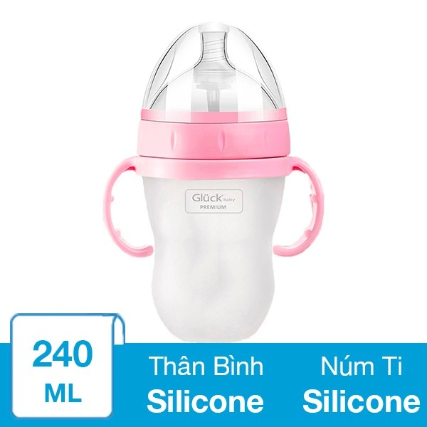 Bình sữa silicone Gluck Baby Premium cổ rộng 240 ml - Màu hồng (mọi độ tuổi) 1