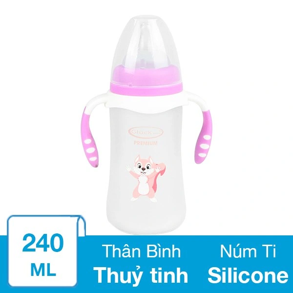 Bình sữa thủy tinh bọc silicone Gluck Baby GS240 cổ rộng 240 ml - Màu hồng (từ 3 tháng) 1